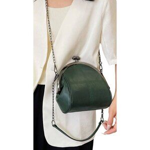 Kisslock Chain Crossbody Vegan Leather in Hunter Green Fits iPhone